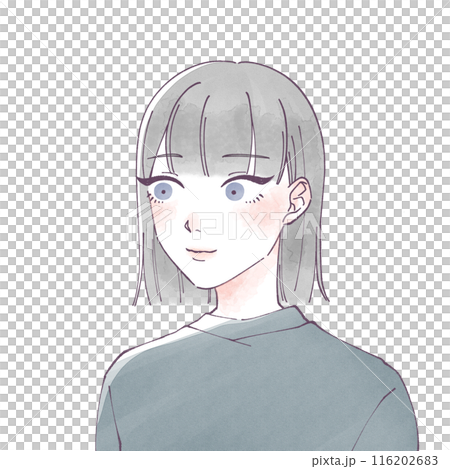 黑短髮的女人俯視水彩 116202683