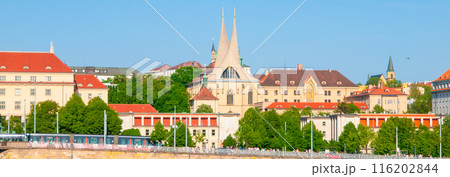 The Emmaus Monastery, Czech: Emauzy, in Prague, Czechia, is known for its twin towers and beautiful surroundings, making it a picturesque landmark in the city. 116202844