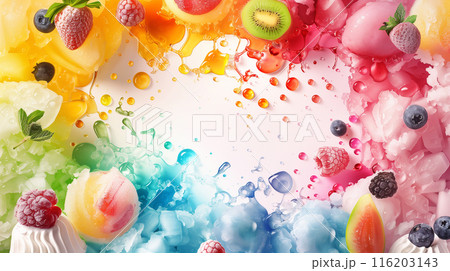 カラフル フルーツ デザイン フレーム 背景のイラスト素材 [116203143
