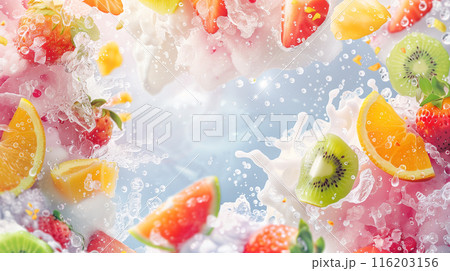 フルーツ フレッシュ カラフル みずみずしい 果物 背景のイラスト素材