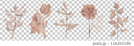 Fantasy flowers. Flower border. Watercolor illustration in vintage style. The set is ideal for posters, fabric design, wallpaper, tableware and other products Fantasy flowers. Flower border. Watercolor illustration in vintage style. The set is ideal for posters, fabric design, wallpaper, tableware and other products 116203190