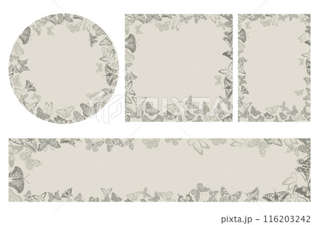 Set of beautiful vintage frames with butterflies. hand drawing. Not AI, Vector illustration 116203242