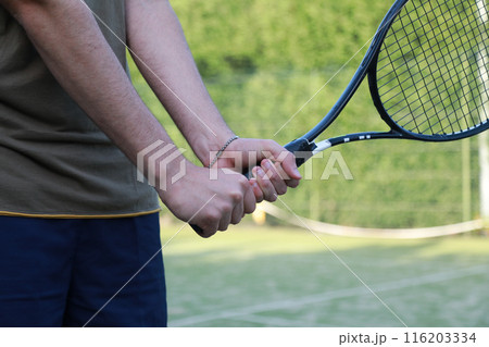 Backhand Technique Training For A Tennis Player, Close Up 116203334