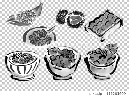 鮭魚和鮭魚子手寫日式畫筆插畫素材 鮭魚和鮭魚子手寫日式畫筆插畫素材 116203609
