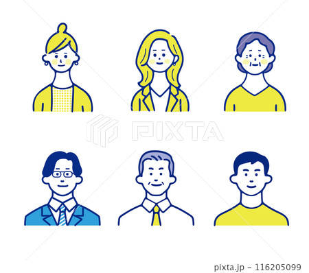複数の世代別男女の上半身イラスト素材 116205099