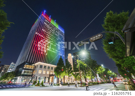 川崎・市役所通りの都市夜景　ライトアップされた川崎市役所【神奈川県・川崎市】 116205791