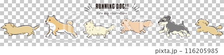 Running dogs hand drawn illustration set Running dogs hand drawn illustration set 116205985