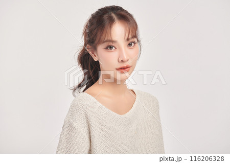 Beautiful young asian woman with clean fresh skin on white background, Face care, Facial treatment, Cosmetology, beauty and spa, Asian women portrait. 116206328