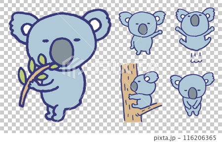 丸いフォルムのかわいいコアラのキャラ素材 116206365