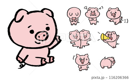 丸くてかわいい豚のキャラ素材 丸くてかわいい豚のキャラ素材 116206366