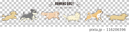 走る犬たちの手描きイラストセット 116206396