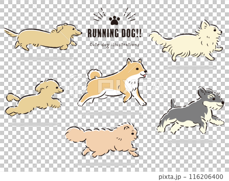 走る犬たちの手描きイラストセット 116206400