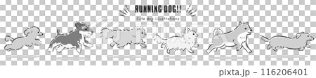 走る犬たちの手描きイラストセット（白黒） 116206401
