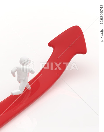 上向き矢印の上を走って進む人 白 縦 3Dイラストレーション 上向き矢印の上を走って進む人 白 縦 3Dイラストレーション 116206742