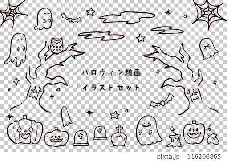 Halloween line drawing illustration set Halloween line drawing illustration set 116206865