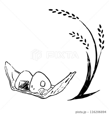 稲とおにぎりのセット、手書きのイラスト 稲とおにぎりのセット、手書きのイラスト 116206894