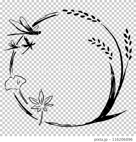 水稻，蜻蜓，銀杏，秋葉，手寫圓形框架 116206896