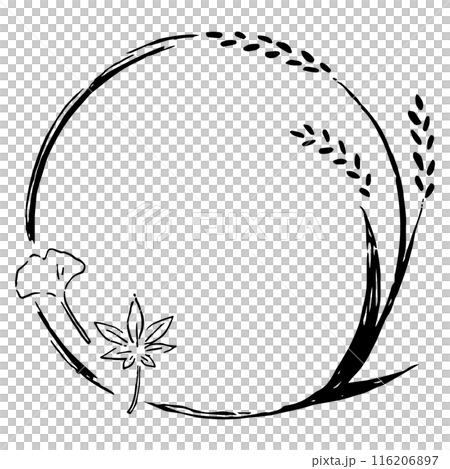 水稻,秋葉,銀杏,手寫圓形框架 水稻,秋葉,銀杏,手寫圓形框架 116206897