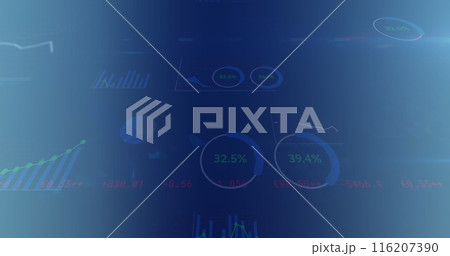 Image of statistical data processing against blue gradient background Image of statistical data processing against blue gradient background 116207390