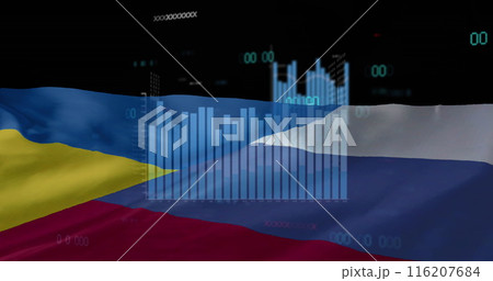 Image of financial data processing over flags of russia and ukraine 116207684