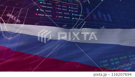 Image of financial data processing over flag of russia Image of financial data processing over flag of russia 116207694