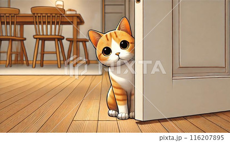 ドアの裏からこちらをのぞいている猫 ドアの裏からこちらをのぞいている猫 116207895