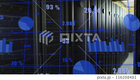 Image of statistical data processing over grid network against computer server room 116208481
