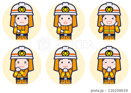女性消防士のポーズセット_04 116208639