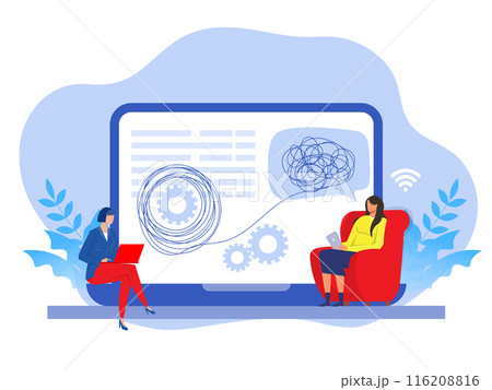 Online psychological help and support service psychiatrist consulting patient. Vector illustration Online psychological help and support service psychiatrist consulting patient. Vector illustration 116208816