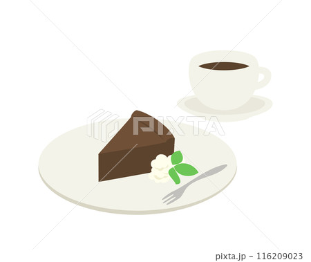 ガトーショコラケーキとコーヒーのベクターイラスト 116209023