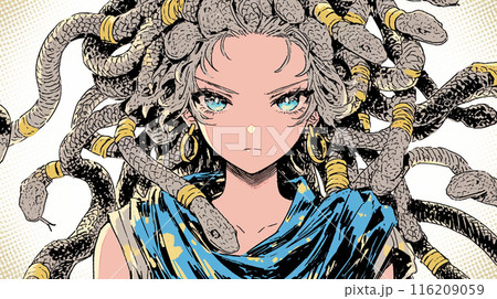 メデューサ:頭部がヘビでできているギリシャ神話に登場する怪物 メデューサ:頭部がヘビでできているギリシャ神話に登場する怪物 116209059