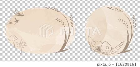 一套水彩圓形框架，配有米、蜻蜓、秋葉、飯糰 116209161