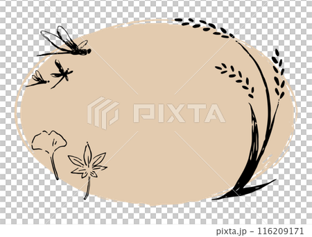 Hand-drawn rice, dragonflies, ginkgo trees, autumn leaves, oval frame Hand-drawn rice, dragonflies, ginkgo trees, autumn leaves, oval frame 116209171