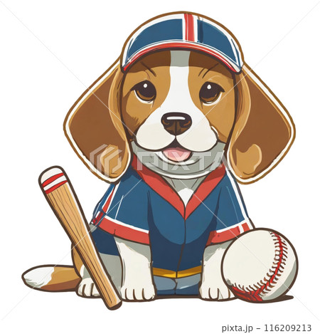 野球ユニフォームを着たビーグル犬7／チラシやポスター用素材 116209213