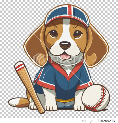 野球ユニフォームを着たビーグル犬7／チラシやポスター用素材 116209213