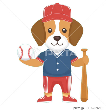 野球ユニフォームを着たビーグル犬4／チラシやポスター用素材 116209216