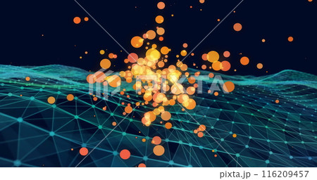Image of orange spots of light over network of connections Image of orange spots of light over network of connections 116209457