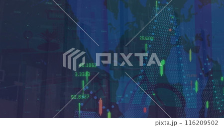 Image of statistics and financial data processing over world map 116209502