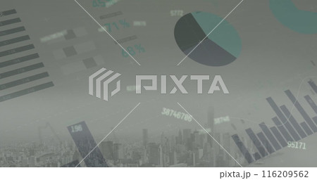 Image of financial data processing over cityscape 116209562