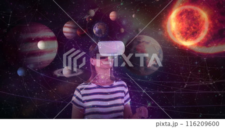 Digital composite of Science Composition Woman watching the universe with Augmented Reality Digital composite of Science Composition Woman watching the universe with Augmented Reality 116209600