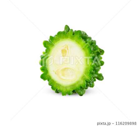 Sliced bitter gourd isolated on white background. 116209898
