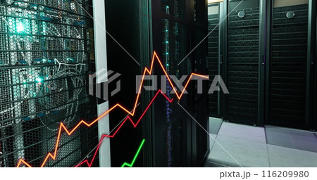 Image of statistical data processing against computer server room Image of statistical data processing against computer server room 116209980