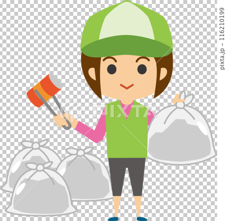 ボランティアでゴミ拾いをする女性のイメージイラスト 116210199