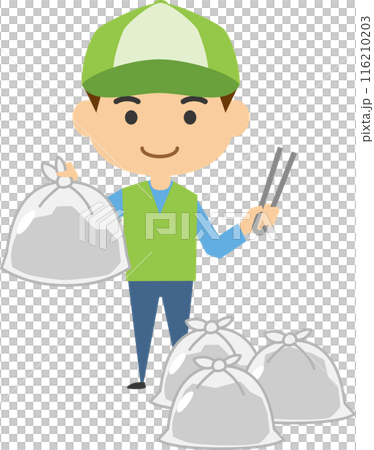 ボランティアでゴミ拾いをする男性のイメージイラスト 116210203