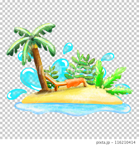 Summer island and beach lounger illustration 116210414