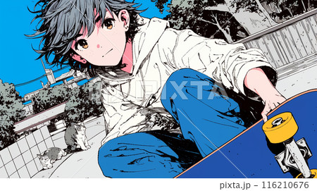 スケートボードを楽しむ若者