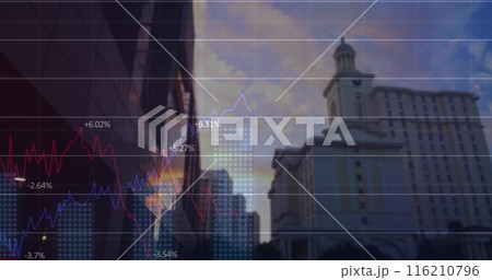 Image of data processing and diagram over cityscape Image of data processing and diagram over cityscape 116210796