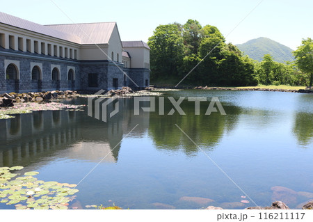 美術館と蓮池の美しい風景 美術館と蓮池の美しい風景 116211117