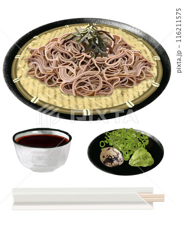 ざるそば（蕎麦つゆ、薬味、割り箸付き） 116211575