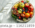 Healthy Food - Photorealistic Image of a Colorful Fruit Platter on Marble Table 116211859